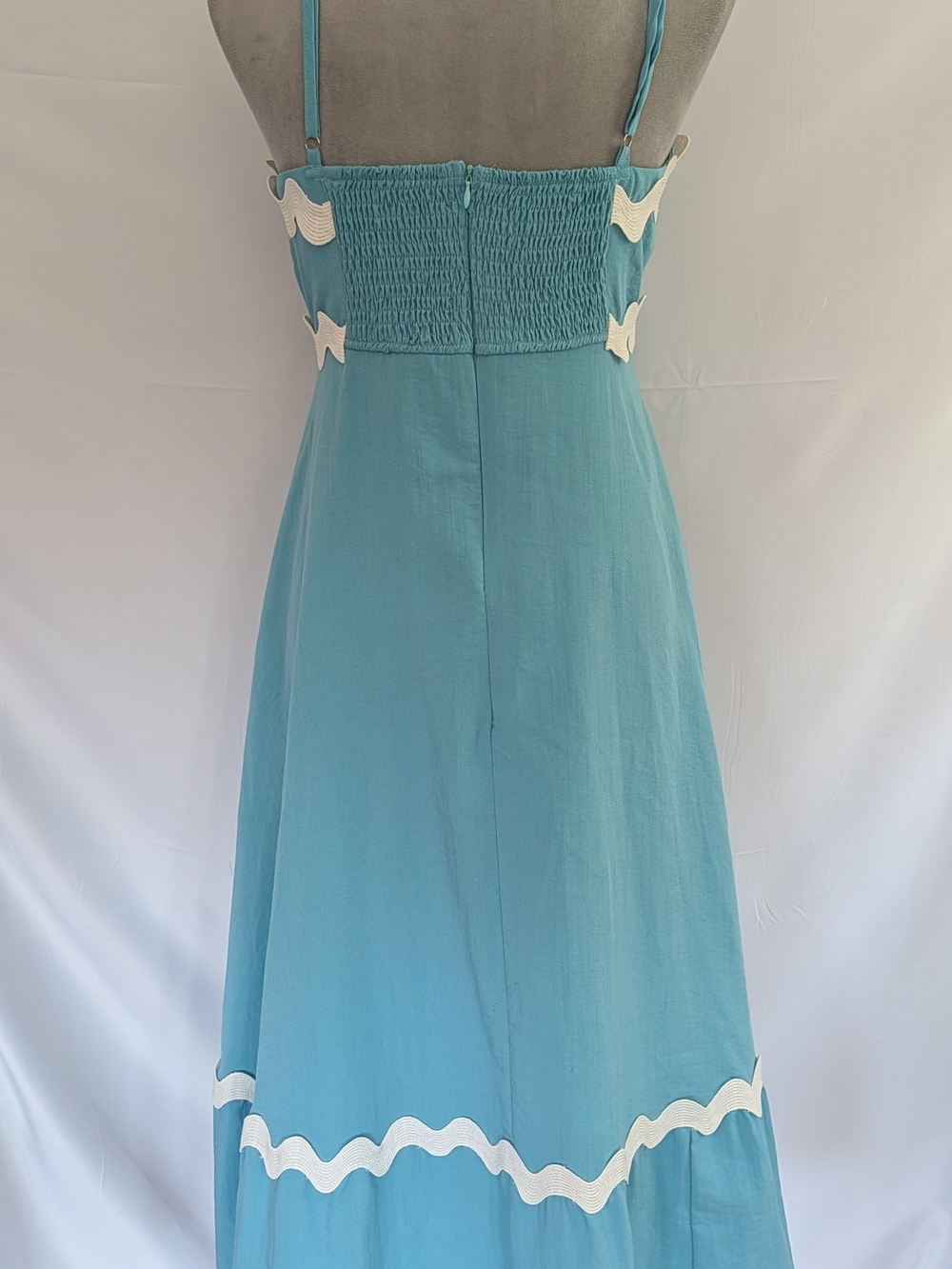 Sky Blue Maxi Dress with White Ric Rac Trim - Picture 5 of 7
